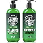 Viking Revolution - Mens Shampoo and Conditioner - Moisturizes and Strengthens - Shampoo Men and Conditioner with Vitamin B5, Biotin and Jojoba Oil - Tea Tree - 17 Oz / 500ml Each