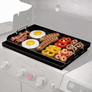 MixRBBQ 25" x 16" Nonstick Carbon Steel Griddle for Gas Grill – Heavy-Duty Flat Top Griddle Insert with Grease Tray, Universal Large Griddle Plate Outdoor BBQ Cooking Camping Parties & Tailgating