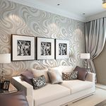 YangYun Home Decoration Modern 3D Abstract Curve Wave Non-Pasted Flocking Striped Wallpaper Roll for Living Room Bedroom Cream&Gray Color 2.3'W x 27.56'L