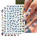 D.B.Z. 8 Sheets Butterfly Nail Art Stickers Decals Colorful Spring Nail Decals 3D Self-Adhesive Nail Art Supplies Holographic Laser Design Nail Accessories for Women Acrylic Nail Decorations