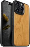 Carveit Magnetic Wood Case for iPhone 16 Pro Case [Solid Wood & Black Soft TPU] Shockproof Protective Cover Unique Wooden Case Compatible with magsafe (Natural Wood -Cherry)