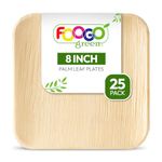 FOOGO Green 25 Disposable Palm Leaf Plates, 8"(20cm) Medium Square, Eco Friendly Biodegradable Compostable Plates, Like Wooden Plates, Bamboo Plates, Paper Plates Hot Food, Wedding Party Plates Picnic