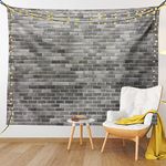 Ambesonne Grey and White Tapestry, Modern Brick Wall Tiles Urban Construction Architecture Building Town Art Picture, Wide Wall Hanging for Bedroom Living Room Dorm, 80" X 60", Grey