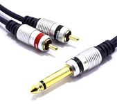 Jack 6.35mm Mono to 2 RCA Cable 1.5m Y Splitter Lead Vitalco 1/4 Inch TS to Twin Phono Male to Male Plug Audio Adapter Gold OFC