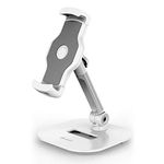 GRIPP® Premium Metal Table Top Pivot Mobile/Tablet Holder Stand with Anti-Slip and Anti-Scratch Design with Foldable and Portable for iPad, Tablets and Smart Phone Devices - White