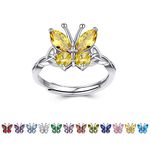 Bestyle Cute Sterling Silver Infinity Butterfly Adjustable Rings-Yellow Topaz Crystal Ring-Hypoallergnic Silver Birthstone Ring, Anniversary Mothers' Day Birthday Jewelry Gifts for Women