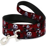 Buckle-Down Dog Leash Nightmare Before Christmas 3 Jack Poses Peeping Eyes Burgundy Available in Different Lengths and Widths for Small Medium Large Dogs and Cats, 6 Feet Long - 1/2" Wide