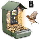 Bozily Smart Bird Feeder Camera, 1080P Bird Feeders With Camera Smart Garden Bird Feeder, Outdoor Bird Feeder, Bird Camera, Smart Bird Box, PIR Motion Sense Birds Green, IP65 Waterproof - 32G