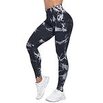 Yaavii Tie Dye Seamless Gym Leggings for Women High Waist Butt Lifting Yoga Pant Workout Running Black S