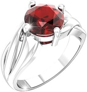 Belinda Jewelz Real Solid 925 Sterling Silver Twisted Band Round Sparkling Gemstone Prong Rhodium Plated Birthstone Engagement Wedding Classic Womens Fine Jewelry Ring Rings, Garnet Red, Size 6