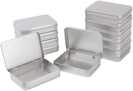LJY 12-Pack Rectangular Metal Empty Tins, Mini Storage Organizer Boxes with Secure Hinged Lids, Suitable for Crafts, Jewelry, Beads, Office Supplies DIY, Blank Containers 4.5x3.3x0.9 Inch (Silver)
