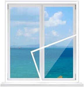 Fly Screen for Windows, 125x145cm, Easy Adhesive Installation, Fly Screen for Windows with Pollen Protection, Foldable, for Patio Windows, Kitchen, Hallway Windows, White