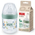 NUK for Nature Baby Bottle | Small Teat | 150 ml | Breast-Like Ant-Colic Silicone Teat | Temperature Control | Sustainable, BPA-Free Materials | Green