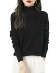 Chanyarn Women's 100% Merino Wool Turtleneck Sweater Winter First-Line Ready to Wear Long Sleeve Seamless Knit Pullover (Black,L)