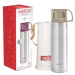 Milton Glassy 1000 Thermosteel 24 Hours Hot and Cold Water Bottle with Drinking Cup Lid, 1 Litre, Double Wall Vacuum Insulated Flask for Office, Gym, Travel - Grey