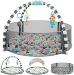 5 in 1 Baby Play Gym and Ball Pit - Baby Gym with 6 Toys, Balls, Tummy Pillow, Tummy Time Play Mat - Easy to Set Up Baby Activity Mat - Baby Gym Ball Pit - Infant Playmats for Boy & Girls