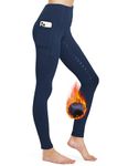 FitsT4 Sports Women's Winter Full Seat Riding Tights Fleece Lined Horse Riding Pants Silicon Grip Horseback Equestrian Breeches Pockets Dark Blue Size L