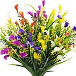 Aisamco 12 Bundles Artificial Flowers Outdoor UV Resistant Fake Calla Lily Flowers Outdoor Plants for Decoration,5 Colors Faux Flowers Bulk Home Window Garden Wall Patio Hanging Planter Decor