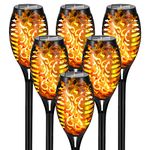 Solar Outdoor Lights Waterproof, 6 Pack Mini Solar Torch Light with Flickering Flame for Garden Decor, 12 LED Tiki Torch Lights Landscape Decoration for Yard Patio-Auto On/Off (6Pack)