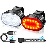 Bike Light Set，USB Rechargeable Bike Headlight and Tail Lights，4/6 Lighting Modes，IPX5 Waterproof Mountain Road Bike Lights，Super Bright 2 LED Front Lights Suitable for Men Women Kids