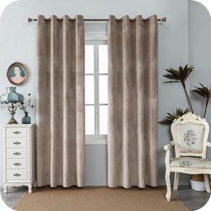 GIRASOLE HOME Coppia Tende Adelaide Morbide Oscuranti Termiche in Velluto 2 Pannelli da 140x240cm con Occhielli, Tortora