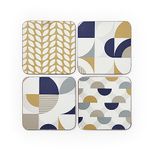 Cooksmart Pack of 4 Drink Coasters | British Designed Eco Cork Drinks Coasters For Modern Homes | Coasters For Drinks For All Types of Cups & Mugs - Bauhaus Geo