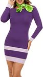 Ovokcina Halloween Costume Dresses Long Sleeve Bodycon Purple Daphne Scoopy Doo Mini Dress with Scarf M