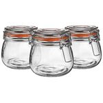 Argon Tableware Glass Jars with Airtight Metal Clip Lid - 500ml/17.6oz - 6 Pack - 4 Colour Seals - Medium Kitchen Storage Container Round Preserving Jar for Pickling, Chutney, Jam, Coffee