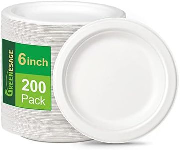GREENESAGE Piatti usa e getta, 200 pezzi, piatti di carta, 15 cm, bianchi, rotondi, piccoli, piatti usa e getta, piatti monouso, biodegradabili