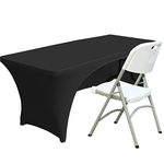 Fhberni Spandex Table Cover 6 ft. Fitted Polyester Tablecloth Stretch Table Cover Table Topper Open Back - Black