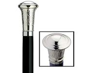 Walking Cane - Silver Men's straight formal cane with 7.6cm high cap, black wood shaft, 90cm long with rubber tip. Cap is in silver finish.