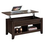 Yaheetech Lift Top Coffee Table with Hidden Storage Compartment & Seperated Lower Shelf, Rising Tabletop Dining Table for Living Room, 24.2in H, Espresso