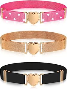 Hamry 3 Pieces Girl Belts Kids Elastic Stretch Belt Adjustable Stretch Belts Elastic Heart Kids Belt for Girls, Apricot