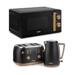 VonShef Microwave Kettle Toaster Set – Scandi Kitchen Set, 1.7L Nordic Rapid Boil Kettle, Wide Slot Toaster 4 Slice with 6 Browning Controls, and 20L Microwave with 6 Power Levels – Fika Range, Black