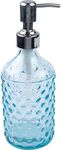 Creative Home 12 oz Transparent Dot Glass Lotion Liquid Soap Dispenser Refillable Hand Soap Sanitizer Dispenser with Stainless Steel Pump for Bathroom Countertop Kitchen Dish Soap, Sky Blue