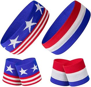 SHANGXING American Flag Sports Headband & Wristband-Striped Sweatband Set for Basketball, Football, Running, Gym & Exercise (2set)