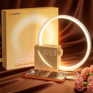 Vivilumens Sunrise Alarm Clock Sound Machine Nightlight, Gradual Wake Up Light, Digital Dimmable Clock, 10 White Noise Sleep Sounds, Snooze, Dual Clocks for Heavy Sleepers Adults, Great Gifts for Her
