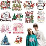 12 Sheets Christmas Iron on Transfer, Classic Elements DTF Transfers Ready to Press, Celebrate Christmas Iron on Patches Sticker for T Shirts Hoodie Clothes DIY