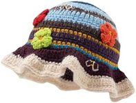 GORGLITTER Women's Crochet Hats Striped Colorblock Ruffle Hem Handmade Beanies Cap Bucket Hat Brown One-Size