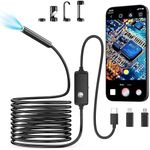 Endoscope Camera with Light,1920P HD Borescope with 8 Adjustable LED Lights, Endoscope with Semi-Rigid Snake Cable, IP67 Waterproof Inspection Borescope for iOS and Android-16.4ft Single Lens
