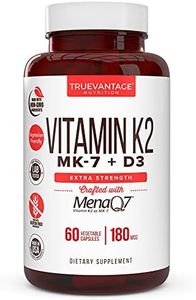 Vitamin K2 D3 Supplement 5000 IU D3 and 180 mcg Vitamin k2 MK7 Supplement for Healthy Bones, Healthy Heart & Cardiovascular Health- MenaQ7 Vitamin K Complex- 60 Capsules