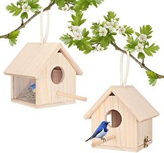 YUEPET 2Pcs Outdoor Bird Houses Transparent Wooden Bird House for Outside with Lanyard and Screws,Hanging Birdhouse Clearance for Finch Bluebird Cardinals Hummingbird