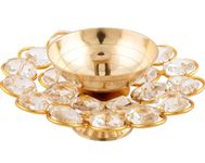 4our Faith Compact Brass Crystal Oil Akhand Lamp Diya for Diwali Decoration & Pooja | Traditional Indian Oil Lamp for Festival Season | Home Decor | Ideal Gift – Pack of 1 (Size-9 x 4 cms)