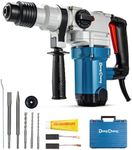 DongCheng 1-1/8 Inch SDS-Plus Rotary Hammer Drill with Safety Clutch, 9.2 Amp Heavy Duty Corded Demolition Hammer for Concrete, 3.6 Joules, Including 3 Drill Bits, Flat Chisels and Point Chisels