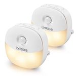 LYRIDZ Plug-in Motion Sensor Night Light with Auto/On/Off, Mini Warm White LED Nightlight with Adjustable Brightness, Ideal for Bedroom, Bathroom, Kitchen, Hallway, Stairs, Energy Efficient, 2-Pack