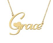 18k Gold Plated Grace Heart Name Pendant Charm Necklace for Womens Birthday Graduation Stainless Steel Jewelry