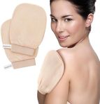 SimpleField Korean Exfoliating Mitt for Remove Dead Skin. 2 Pack 100% Viscose Kessa Deep Exfoliating Gloves for Body Scrub, Keratosis Pilaris & Self Tanning Removal. Smooth Skin Surface. (Muted Peach)