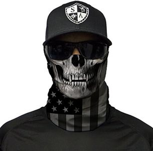 S A Company Single UV Face Shield | UV 30+ Multipurpose Neck Gaiter Balaclava for Adults | Blackout American Flag Skull