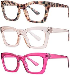 bullabulling 3 pack Oprah style Spring hinge Readers Blue Light Blocking Computer Square Reading Glasses for Women Men (flowers/tea/rose, 3.0)