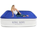 King Koil Luxury Air Mattress 16in Full Size Blue with Built-in Pump for Home, Camping & Guests-Inflatable Airbed Luxury Double High Adjustable Blow Up Mattress, Durable - Portable and Waterproof.